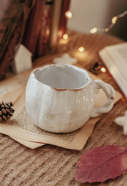 Autumn white pumpkin ceramic mug