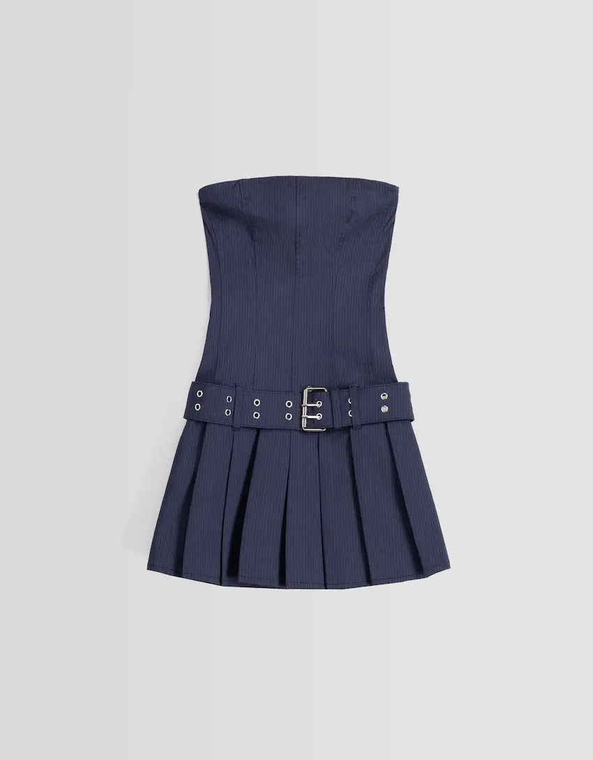 Mini-robe bandeau plissée rayures tennis boucles