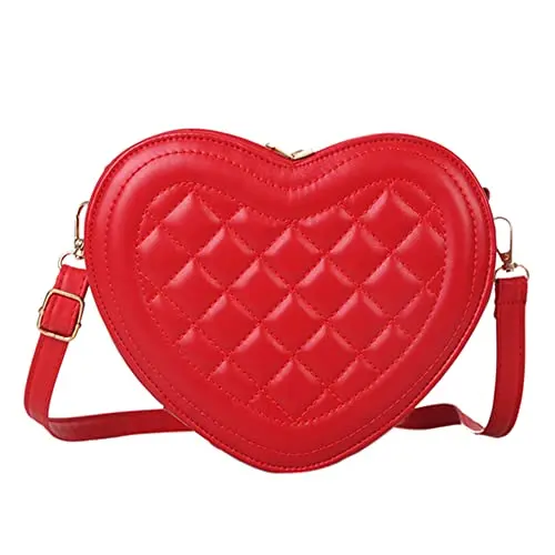 Sac à bandoulière en forme de cœur, sac à bandoulière en polyuréthane de couleur unie pour femme, Rouge