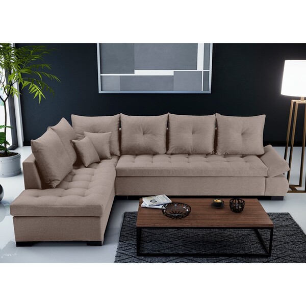 Canapé d'angle gauche en tissu polyster taupe Lord