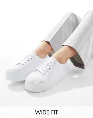 ASOS DESIGN - Divide - Baskets pointure large à lacets et semelle plateforme - Blanc