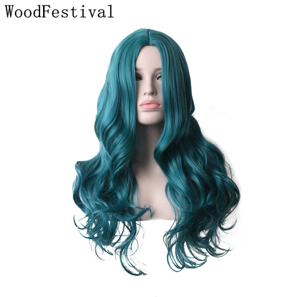 €10.21 43% de réduction|WoodFestival résistant à la chaleur synthétique cheveux perruques femmes longs ondulés Cosplay perruque Ombre menthe vert bleu violet rose bordeaux Blonde | AliExpress