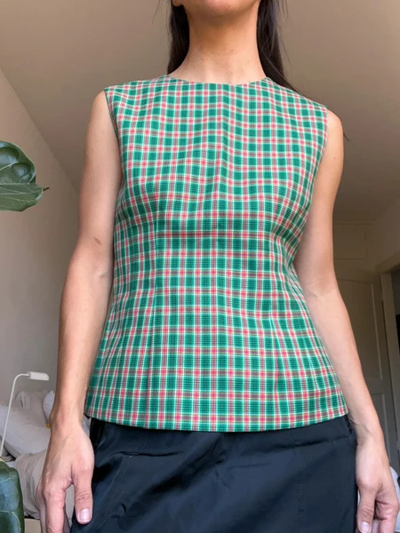Sleeveless figure hugging dries van Noten tartan top size s
