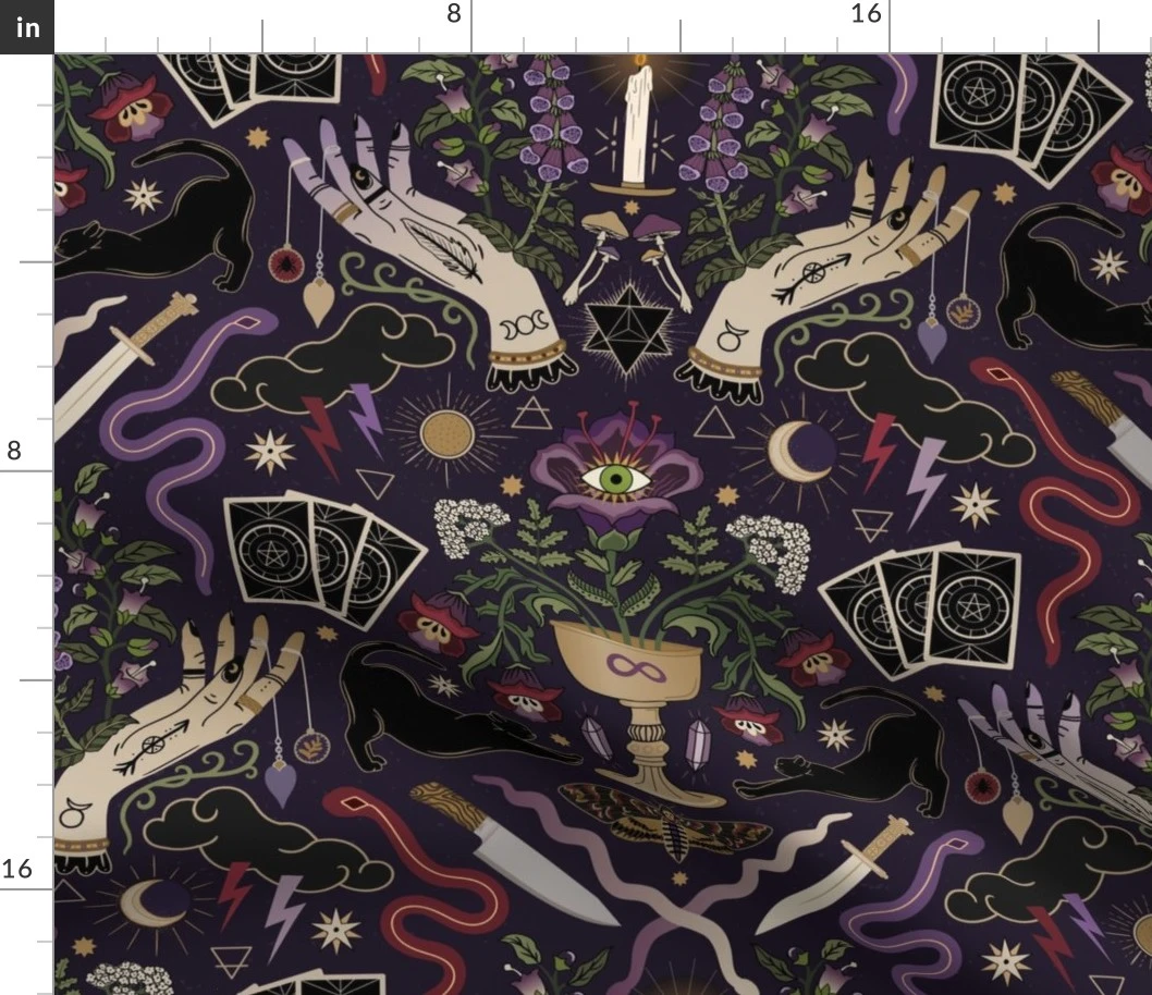 Eclectic witch life on purple - with Fabric | Spoonflower