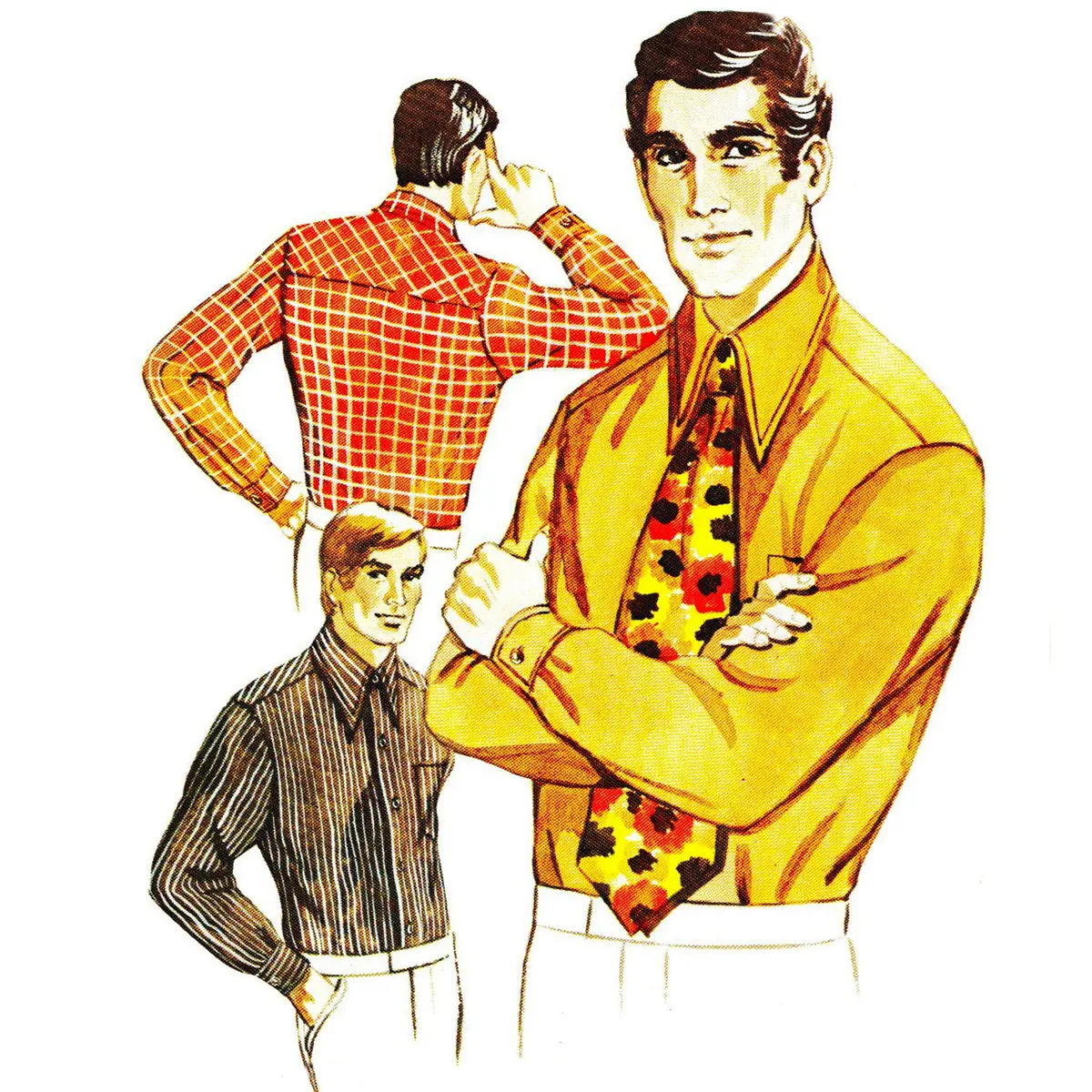 Modèle de couture des années 1970, chemise pour hommes et cravate Kipper - Multi-tailles