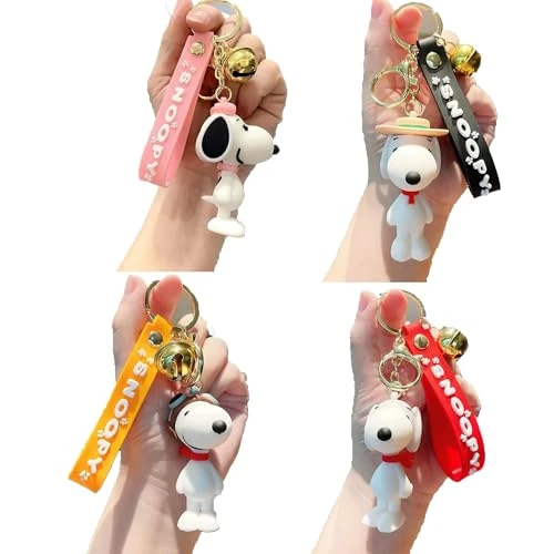 Wenyue 4 types de porte-clés Snoopy, porte-clés de style anime mignon, pendentif en métal Snoopy 3D, porte-clés mignon pour sac de filles, porte-clés cadeau