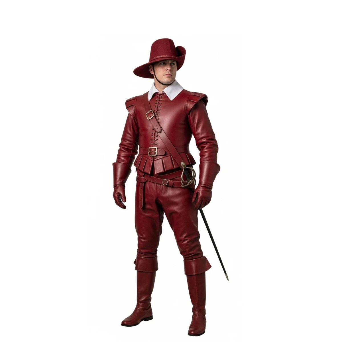 Crimson Vanguard - Leather Musketeer Jerkin Coat - Renaissance Royal Guard Outfit - Medieval Duelist LARP & Cosplay Costume