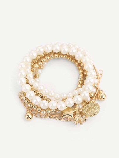 Ensemble de bracelet en perlé avec fausse perle 6 pièces