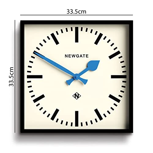 NEWGATE® Horloge murale en forme de chiffre 5 - Horloge carrée - Horloge de cuisine - Horloge de bureau - Horloge rétro - Horloge de designer - Horloge de gare - Cadran marqueur (aiguilles bleues)