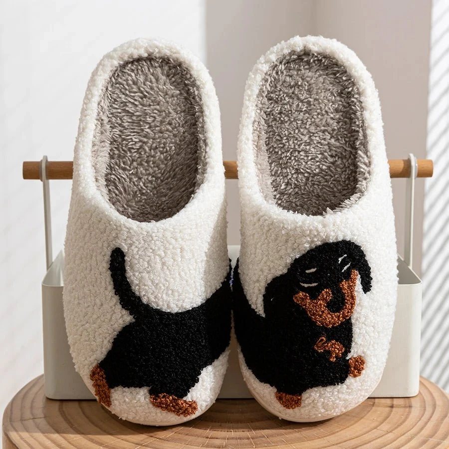 Adult slippers with dachshund print