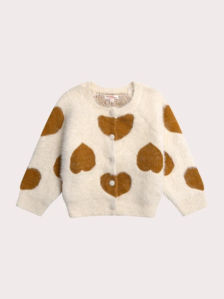 Cardigan en maille plume imprimé coeur