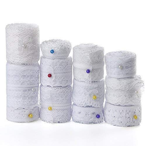 FEPITO 12 Rouleaux Blanc Ruban Dentelle Assorties Dentelle Garniture Ruban pour Coudre et Nuptiale De Mariage Décorations Festonnées 39.6 Mètres