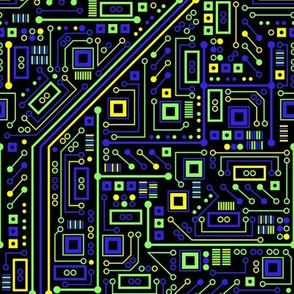 Short Circuits (Green Blue Yellow) Fabric | Spoonflower