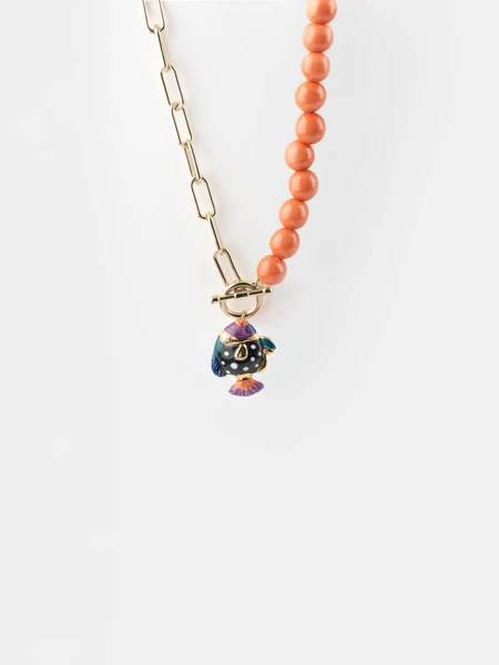Pearl and spotted fish necklace