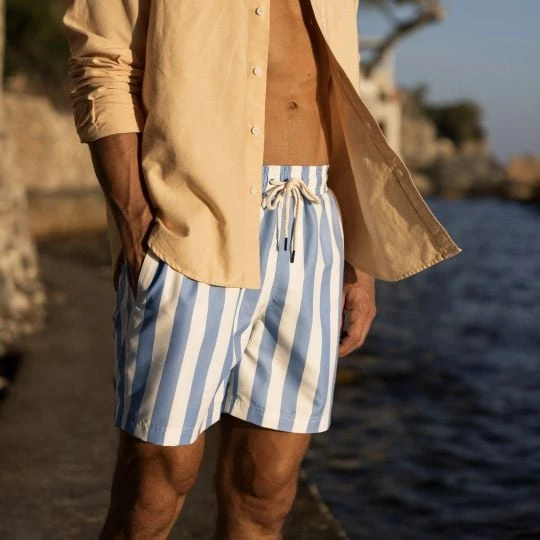 Maillot de bain rayé écru & bleu clair