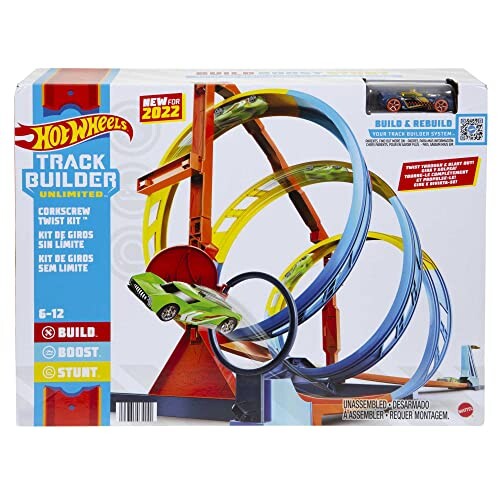 Hot Wheels Coffret Spirale Infernale de Track Builder Unlimited avec 1 voiture, défi en spirale inédit, 2 manières de toucher la cible, Jouet Enfant, Dès 6 ans, HDX79