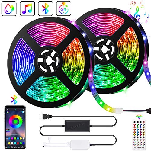 Ruban LED Bleutooth,10M Bande LED 300 LEDs 5050 RGB IP65,Contrôlé par APP du Smartphone, Synchroniser avec Rythme de Musique/Fonction de Minuterie