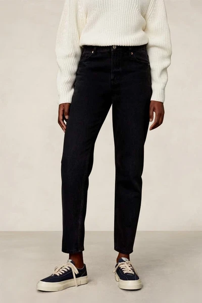 Jean droit en coton biologique recyclé | noir "caroline cropped - eco recycled black worn" Kings of Indigo