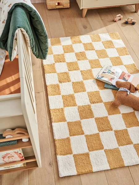 Tapis rectangle XL damier ACHILLE beige - Vertbaudet