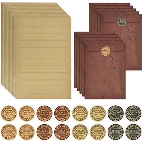 Papier à Lettre Vintage et Enveloppe, 32 Feuilles de Papier à Lettre Ligne A5, 10 Enveloppes et Autocollants, Papier de Papeterie pour Mariage, Naissance, Fête, Invitations, Pâques, Noël
