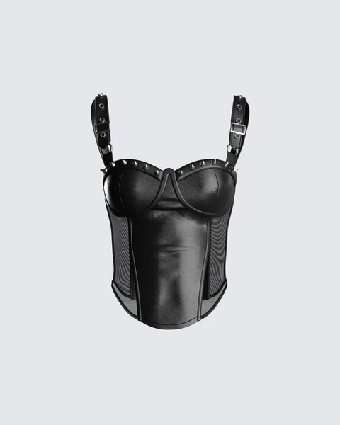 Zev Black Vegan Leather Corset Top 2XL