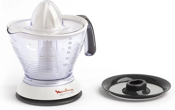 Moulinex Presse-agrumes électrique, Capacité 0,6 L, 25 W, Sélecteur de Pulpe, Extraction maximum des jus, Rangement pratique, Marche/arrêt automatique, Vitapress PC300B10, Blanc