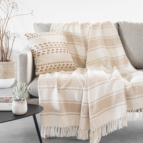 Plaid en coton beige 160x210 | Maisons du Monde