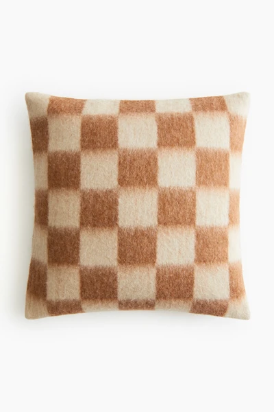 Housse de coussin à carreaux en laine mélangée - Marron/carreaux - Home All | H&M FR