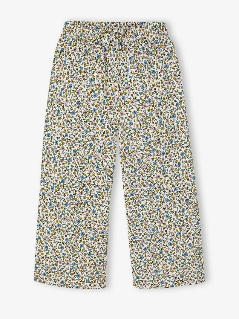 Pantalon fille legging large blanc imprimé - Vertbaudet