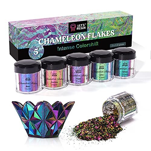 LET'S RESIN Flocons Caméléon, Pigment Resine Epoxy, 5 Couleurs Poudre Cameleon Intense Pour Travaux Manuels En Résine/ Nail Art/peinture/fabrication De Savon