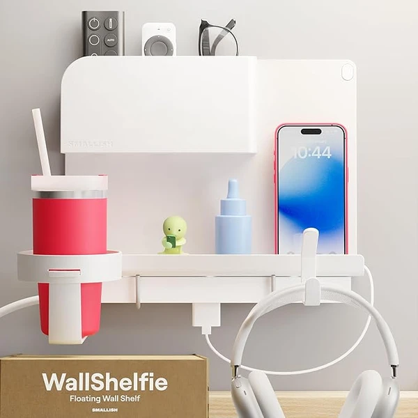 WallShelfie Étagère Murale Flottante, Étagère Murale, Rangement de Chevet, Porte-Clé Mural, Organiseur Maquillage, Range Telecommande, Étagère Cuisine, Flottante pour Téléphone, Clés, Articles (Blanc)