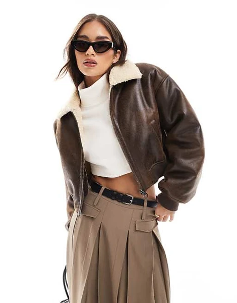 ASOS DESIGN - Veste flight courte - Marron