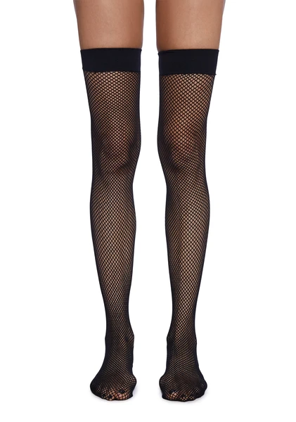 Thigh High Back Seam Fishnet Stockings - Black