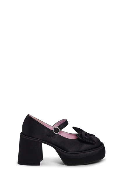 Sugar Thrillz Satin Platform Mary Jane Heels - Black