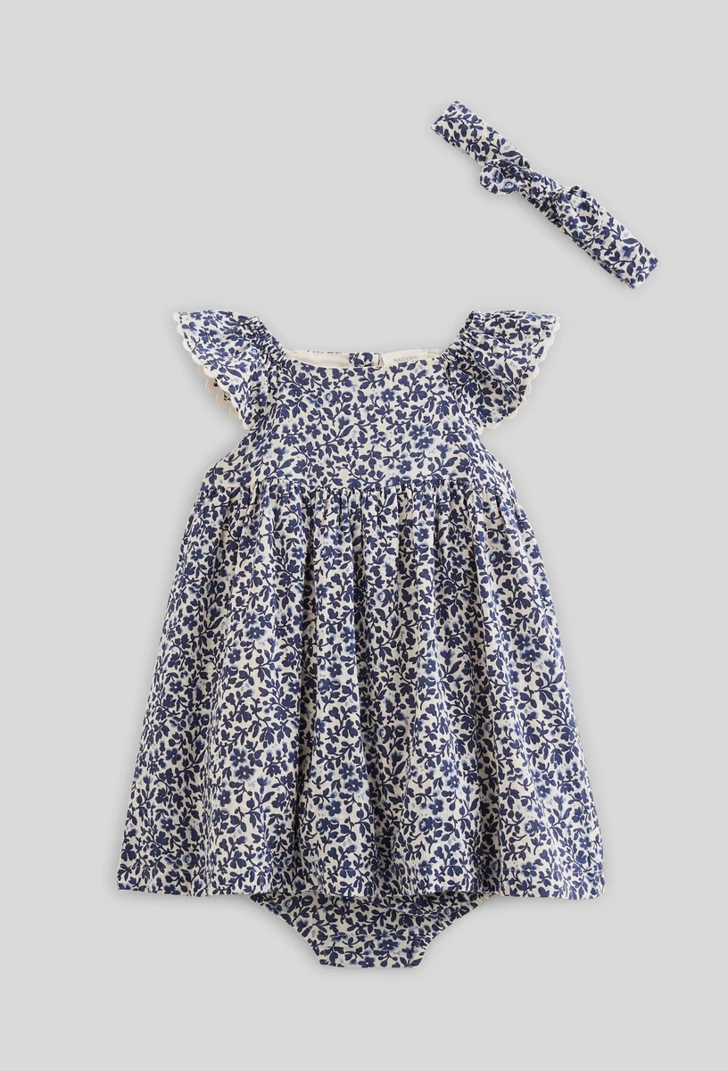 Robe avec bloomer et bandeau imprimés en coton BIO GOTS - collection Cérémonie
