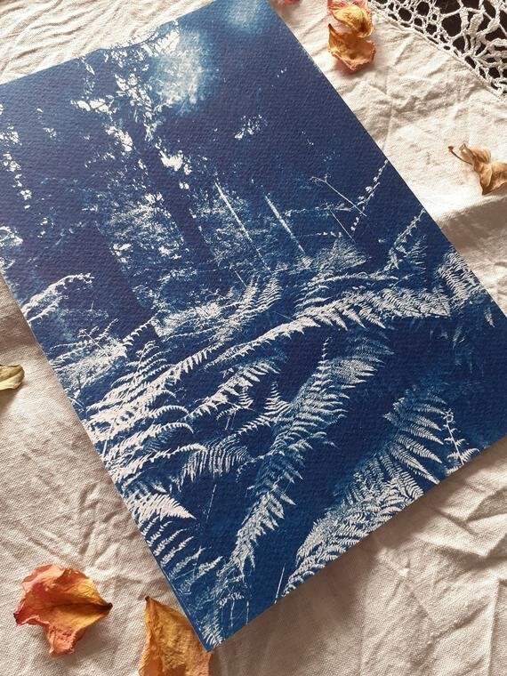 Blue Forest, Original Cyanotype Print, Sun print, Green Witch