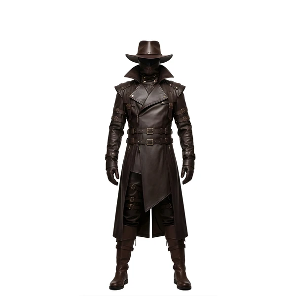 Steampunk Leather Trench Coat Costume: Gothic Hunter Outfit – Dark Fantasy LARP & Cosplay Wear