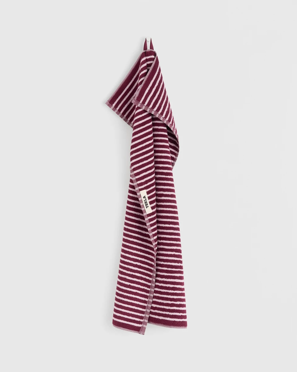 Tekla Fabrics Terry towel – striped – Red and Rose