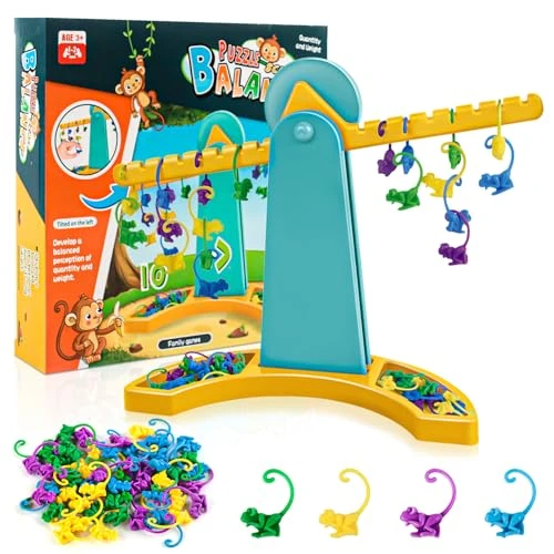 Jeu d'Équilibre des Singes, Jeu de Balance pour Enfants, Échelle d'Équilibre de Cartoon Animal Math Jouet Éducatif, pour Enfants et Adultes Jeux de Société Montessori