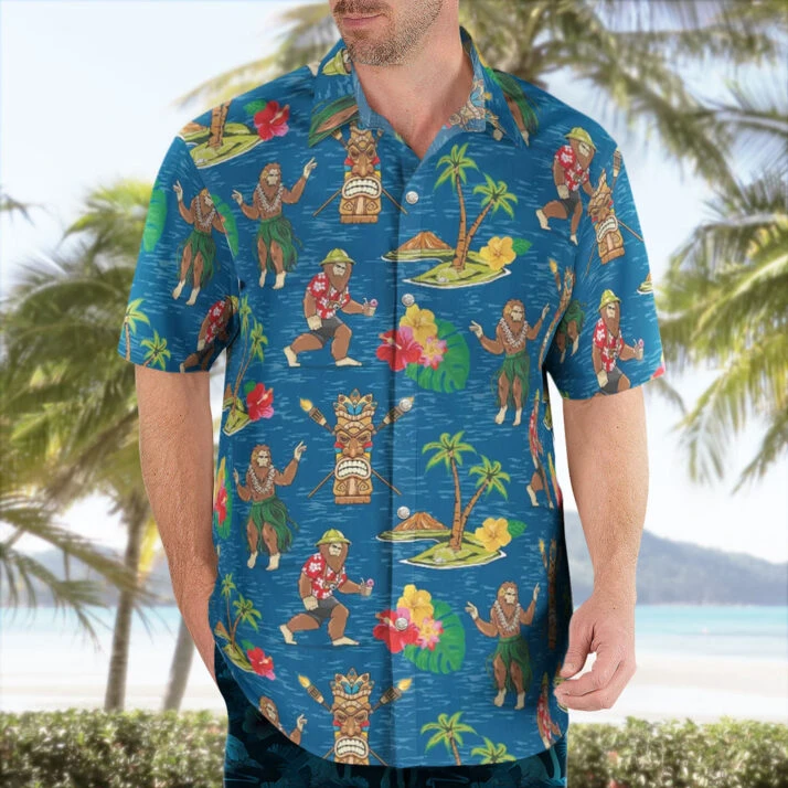 Bigfoot Blue Hawaiian Shirt