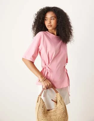 ASOS DESIGN - T-shirt oversize avec liens - Rose