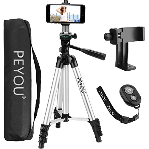Trepied Smartphone, PEMOTech [avec 360 ° Support Pivotable] 127cm Trepied en Aluminium de Caméra avec télécommande Bluetooth, Portable Tripod pour iPhone,Samsung Galaxy Appareil Photo