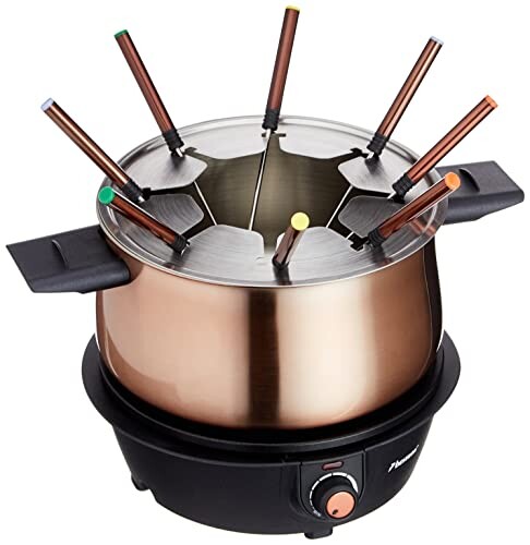 Bestron Service à fondue pour maximum 8 personnes, Thermostat à réglage continu, Anti-éclaboussures, Cuivre