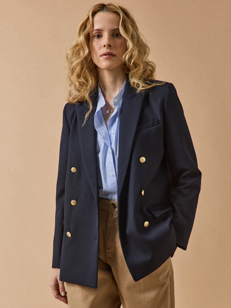 Veste blazer twill uni femme boutons dorés