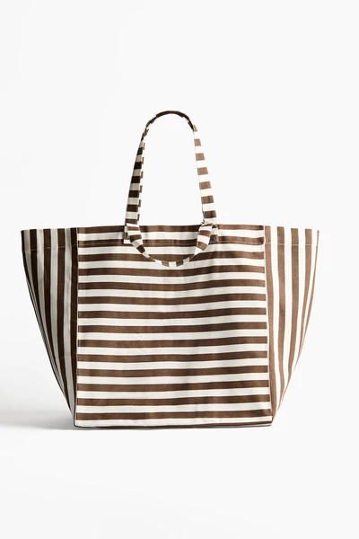 Sac de plage en toile de coton - Marron/rayures blanches - Home All | H&M FR