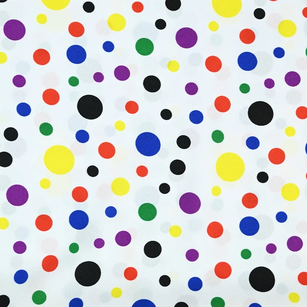 Tissu carnaval polyester pois multicolore fond blanc