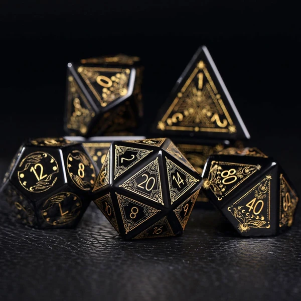Full Set Obsidian Polyhedral Dice Set Set Warlock Style - Dungeons and Dragons, RPG Game,personalization dcie