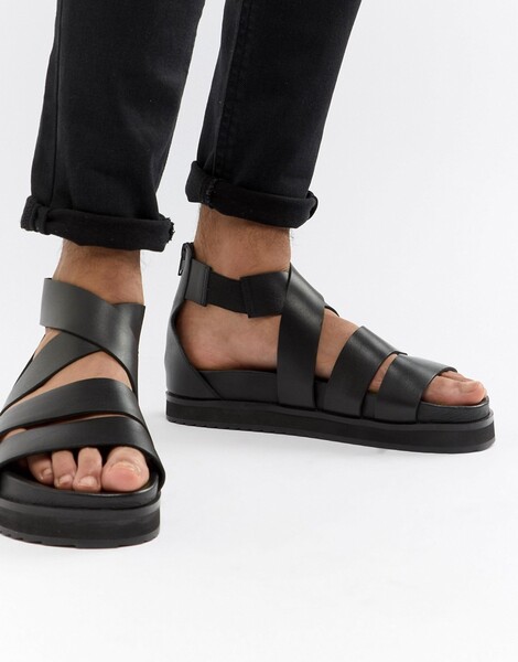 ASOS DESIGN - Spartiates en cuir à grosses semelles - Noir