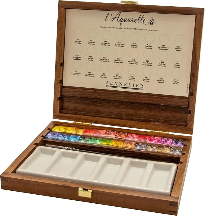 Aquarelle Coffret aquarelle de luxe en acajou