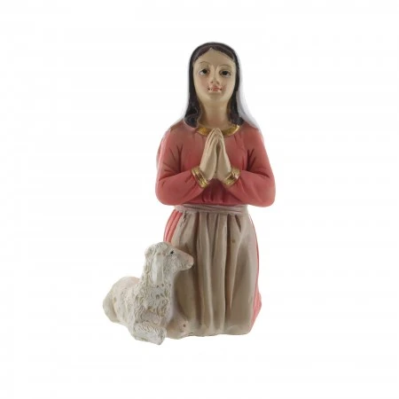 Statue de Bernadette et un mouton en résine colorée 18cm